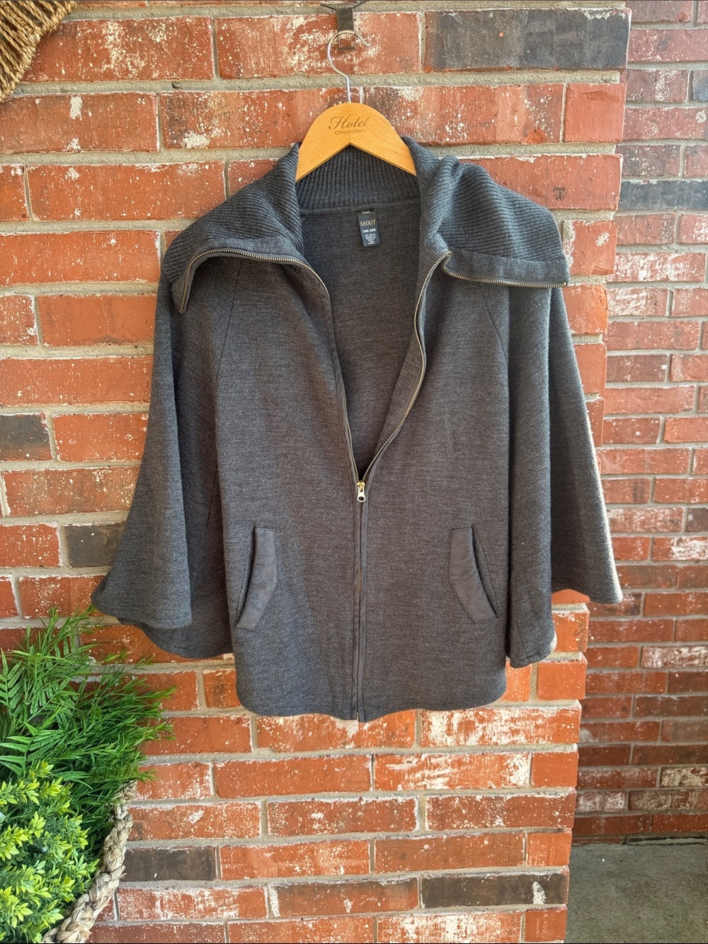 Mixit Gray Knit Full Zip Cape YTK